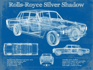 14" x 11" / Unframed Cutler West Rolls Royce Silver Shadow Vintage Blueprint Auto Print