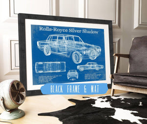 20" x 16" / Black Frame & Mat Cutler West Rolls Royce Silver Shadow Vintage Blueprint Auto Print