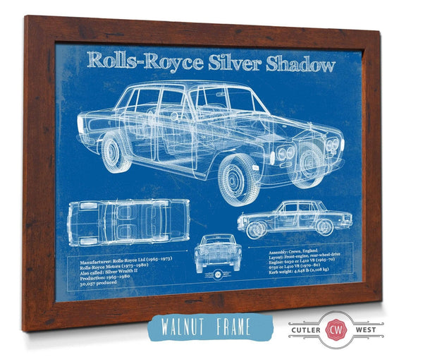 20" x 16" / Walnut Frame Cutler West Rolls Royce Silver Shadow Vintage Blueprint Auto Print