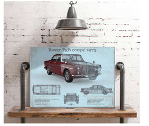 Cutler West Rover P5b Coupe 1973 (Bordeaux Red) Blueprint Vintage Auto Print