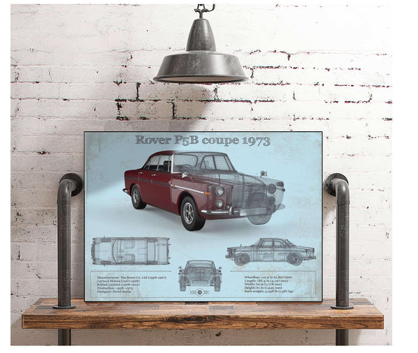 Cutler West Rover P5b Coupe 1973 (Bordeaux Red) Blueprint Vintage Auto Print
