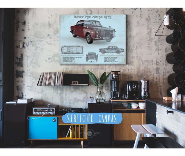 Cutler West Rover P5b Coupe 1973 (Bordeaux Red) Blueprint Vintage Auto Print