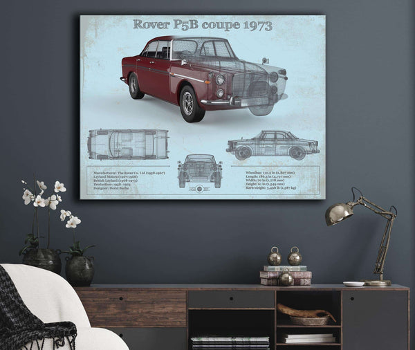 Cutler West Rover P5b Coupe 1973 (Bordeaux Red) Blueprint Vintage Auto Print