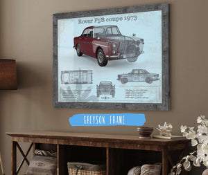 14" x 11" / Greyson Frame Cutler West Rover P5b Coupe 1973 (Bordeaux Red) Blueprint Vintage Auto Print