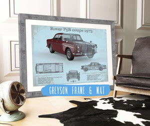 14" x 11" / Greyson Frame & Mat Cutler West Rover P5b Coupe 1973 (Bordeaux Red) Blueprint Vintage Auto Print