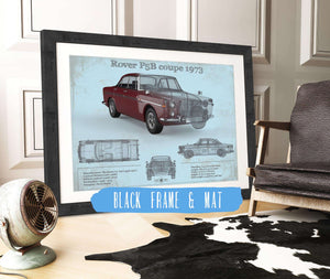 20" x 16" / Black Frame & Mat Cutler West Rover P5b Coupe 1973 (Bordeaux Red) Blueprint Vintage Auto Print