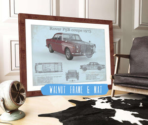 20" x 16" / Walnut Frame & Mat Cutler West Rover P5b Coupe 1973 (Bordeaux Red) Blueprint Vintage Auto Print