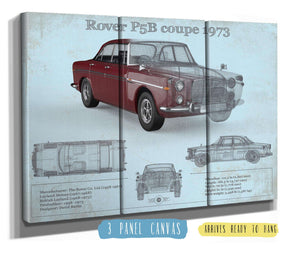 36" x 24" / 3 Panel Canvas Wrap Cutler West Rover P5b Coupe 1973 (Bordeaux Red) Blueprint Vintage Auto Print