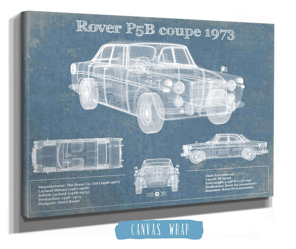 14" x 11" / Stretched Canvas Wrap Cutler West Rover P5b Coupe 1973 Vintage Blueprint Auto Print