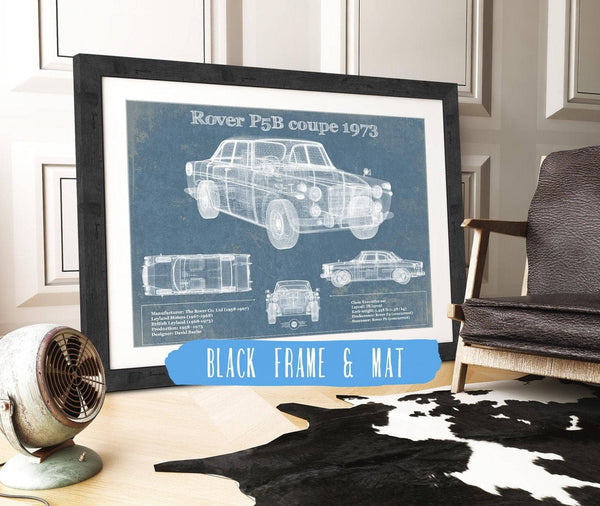 20" x 16" / Black Frame & Mat Cutler West Rover P5b Coupe 1973 Vintage Blueprint Auto Print