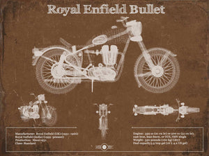 14" x 11" / Unframed Cutler West Royal Enfield Bullet Blueprint Motorcycle Patent Print