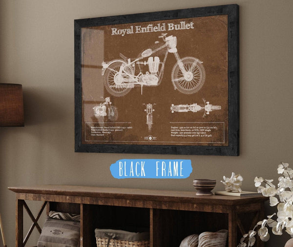 20" x 16" / Black Frame Cutler West Royal Enfield Bullet Blueprint Motorcycle Patent Print