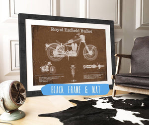 20" x 16" / Black Frame & Mat Cutler West Royal Enfield Bullet Blueprint Motorcycle Patent Print