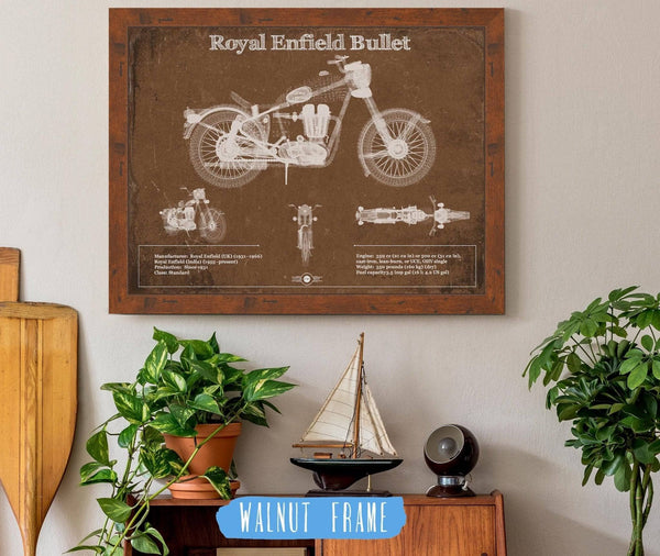 20" x 16" / Walnut Frame Cutler West Royal Enfield Bullet Blueprint Motorcycle Patent Print