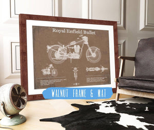 20" x 16" / Walnut Frame & Mat Cutler West Royal Enfield Bullet Blueprint Motorcycle Patent Print