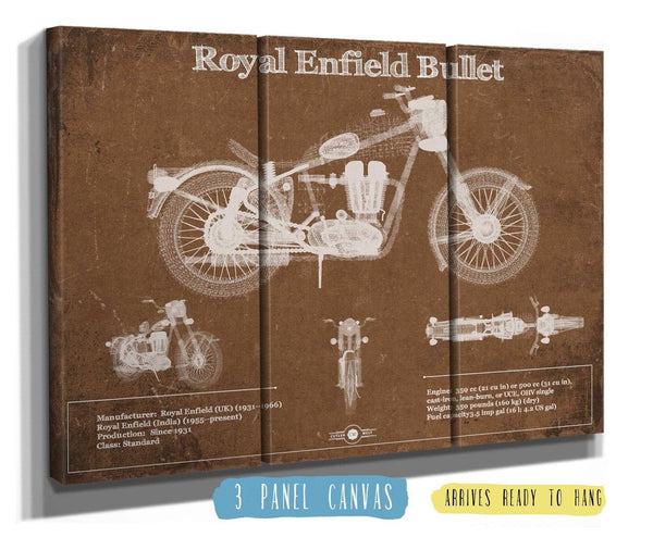 36" x 24" / 3 Panel Canvas Wrap Cutler West Royal Enfield Bullet Blueprint Motorcycle Patent Print