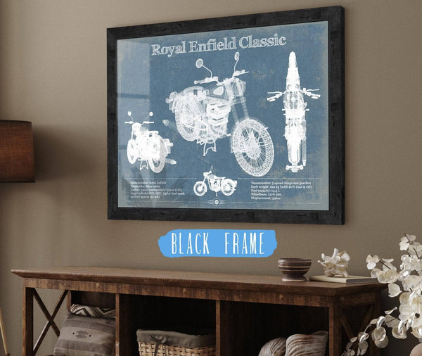 20" x 16" / Black Frame Cutler West Royal Enfield Classis 350 And 500 Blueprint Motorcycle Patent Print