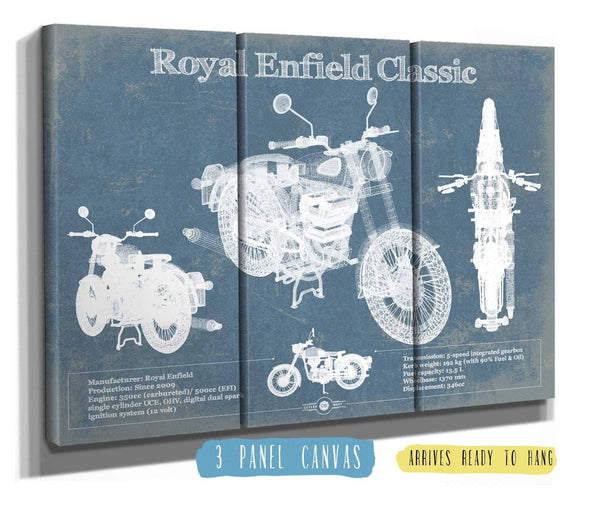 36" x 24" / 3 Panel Canvas Wrap Cutler West Royal Enfield Classis 350 And 500 Blueprint Motorcycle Patent Print