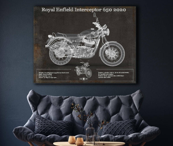 Cutler West Royal Enfield Interceptor 650 2020 Blueprint Motorcycle Patent Print