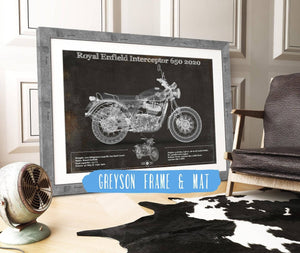 14" x 11" / Greyson Frame & Mat Cutler West Royal Enfield Interceptor 650 2020 Blueprint Motorcycle Patent Print