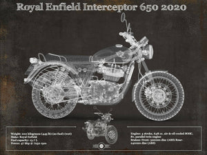 14" x 11" / Unframed Cutler West Royal Enfield Interceptor 650 2020 Blueprint Motorcycle Patent Print