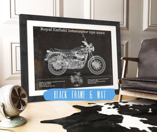 20" x 16" / Black Frame & Mat Cutler West Royal Enfield Interceptor 650 2020 Blueprint Motorcycle Patent Print
