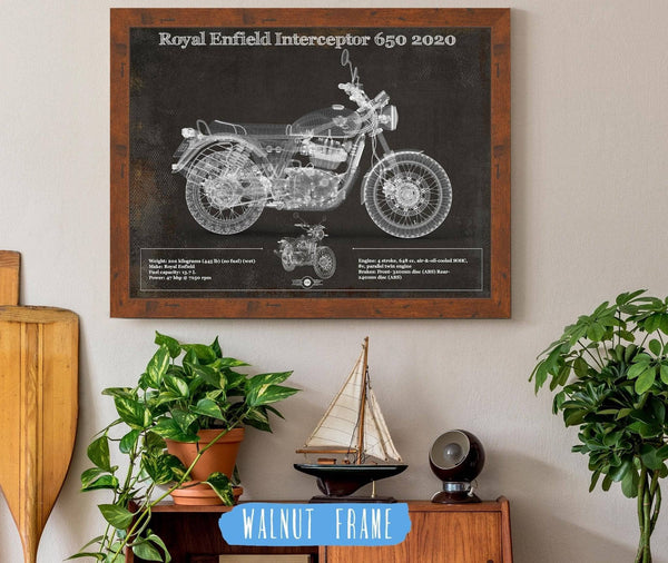 20" x 16" / Walnut Frame Cutler West Royal Enfield Interceptor 650 2020 Blueprint Motorcycle Patent Print