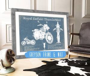 14" x 11" / Greyson Frame & Mat Cutler West Royal Enfield Thunderbird Blueprint Motorcycle Patent Print