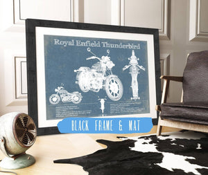 20" x 16" / Black Frame & Mat Cutler West Royal Enfield Thunderbird Blueprint Motorcycle Patent Print