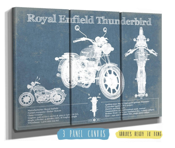 36" x 24" / 3 Panel Canvas Wrap Cutler West Royal Enfield Thunderbird Blueprint Motorcycle Patent Print