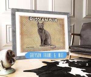 14" x 11" / Greyson Frame & Mat Cutler West Russian Blue Cat Breed Art Print Pet Vintage Print