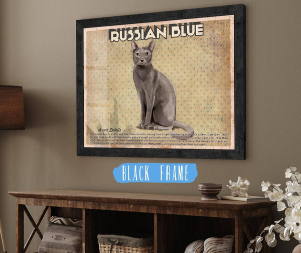20" x 16" / Black Frame Cutler West Russian Blue Cat Breed Art Print Pet Vintage Print