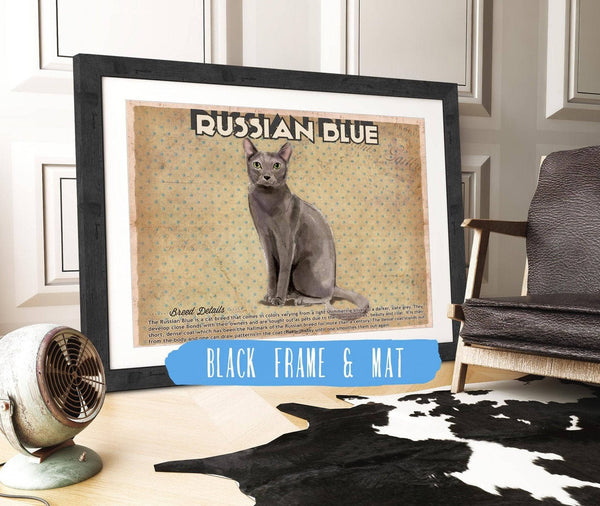 20" x 16" / Black Frame & Mat Cutler West Russian Blue Cat Breed Art Print Pet Vintage Print