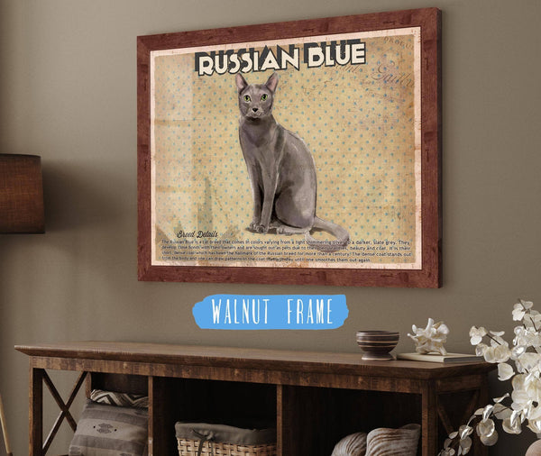 20" x 16" / Walnut Frame Cutler West Russian Blue Cat Breed Art Print Pet Vintage Print