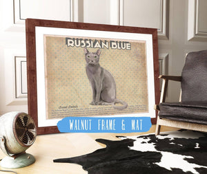 20" x 16" / Walnut Frame & Mat Cutler West Russian Blue Cat Breed Art Print Pet Vintage Print
