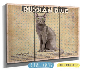 36" x 24" / 3 Panel Canvas Wrap Cutler West Russian Blue Cat Breed Art Print Pet Vintage Print
