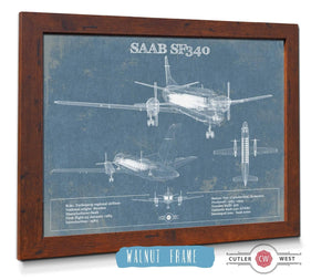 20" x 16" / Walnut Frame Cutler West Saab 340 Turboprop Original Blueprint Art