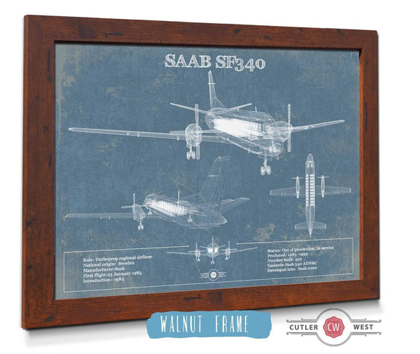 20" x 16" / Walnut Frame Cutler West Saab 340 Turboprop Original Blueprint Art