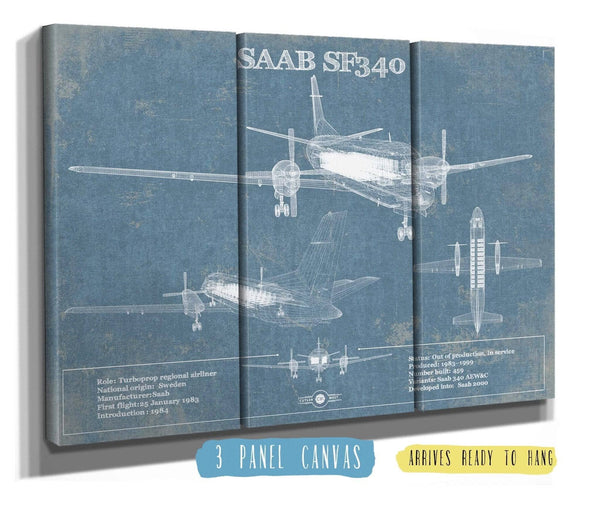 36" x 24" / 3 Panel Canvas Wrap Cutler West Saab 340 Turboprop Original Blueprint Art