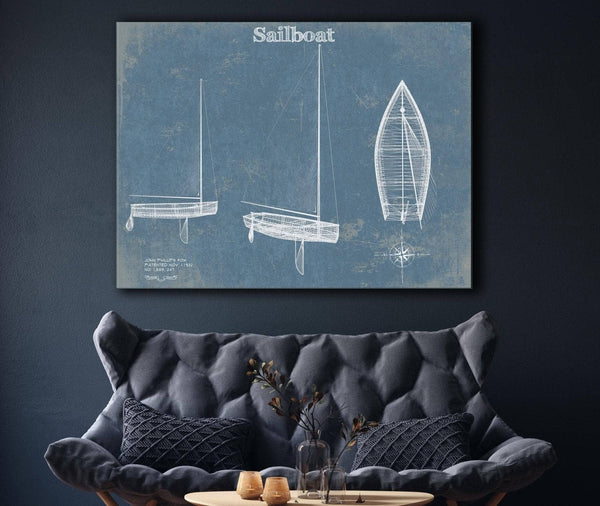 Cutler West Sail Boat Blueprint - Patent of Sailing Vessel Print