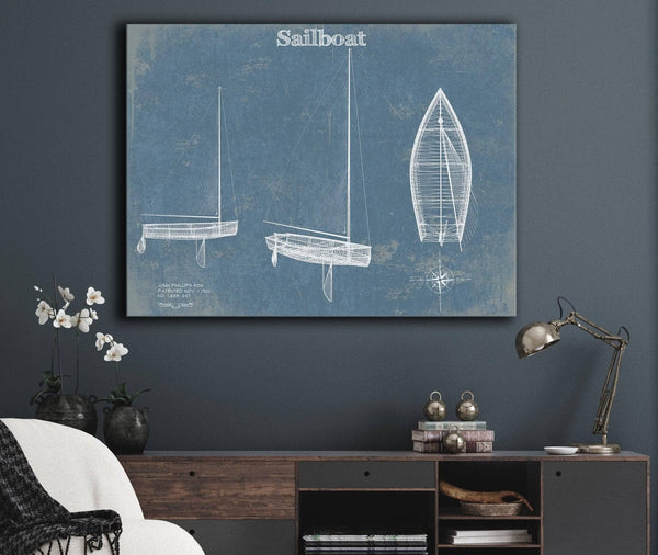 Cutler West Sail Boat Blueprint - Patent of Sailing Vessel Print