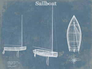 14" x 11" / Unframed Cutler West Sail Boat Blueprint - Patent of Sailing Vessel Print