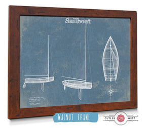 20" x 16" / Walnut Frame Cutler West Sail Boat Blueprint - Patent of Sailing Vessel Print