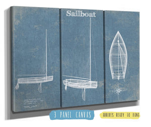 36" x 24" / 3 Panel Canvas Wrap Cutler West Sail Boat Blueprint - Patent of Sailing Vessel Print