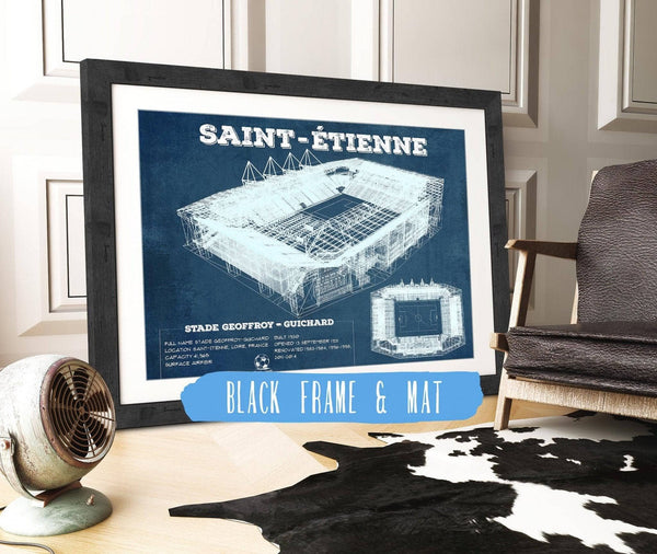 20" x 16" / Black Frame & Mat Cutler West Saint Etienne Stade Geoffroy Guichard