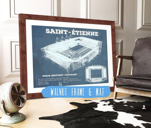 20" x 16" / Walnut Frame & Mat Cutler West Saint Etienne Stade Geoffroy Guichard