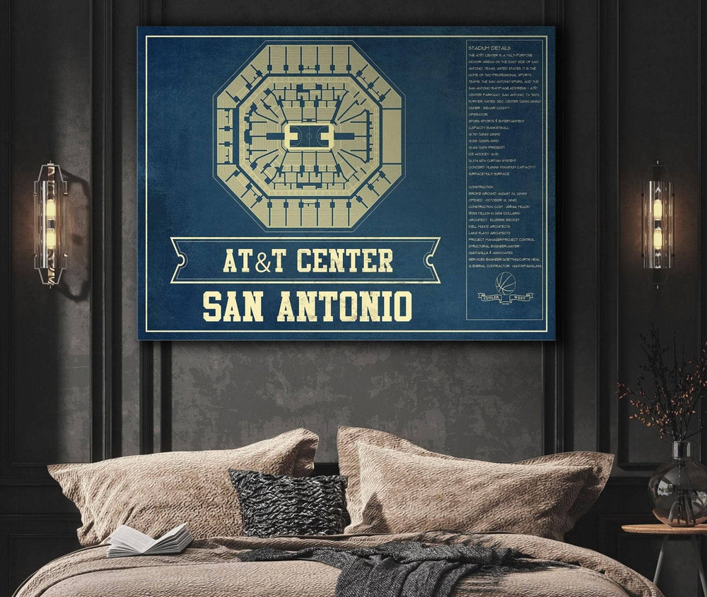 14" x 11" / Stretched Canvas Wrap Cutler West San Antonio Spurs - AT&T Center Vintage Basketball Blueprint NBA