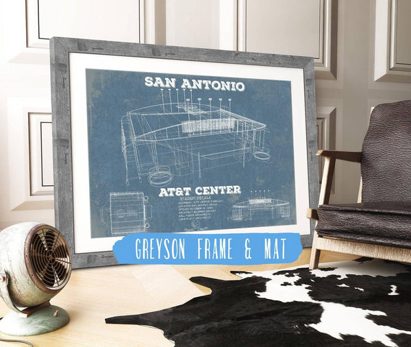 14" x 11" / Greyson Frame & Mat Cutler West San Antonio Spurs - AT&T Center Vintage Basketball Blueprint NBA Print
