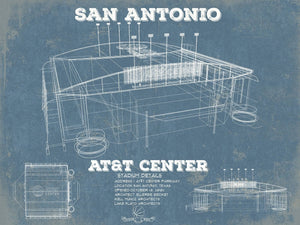 14" x 11" / Unframed Cutler West San Antonio Spurs - AT&T Center Vintage Basketball Blueprint NBA Print