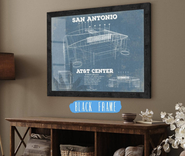 20" x 16" / Black Frame Cutler West San Antonio Spurs - AT&T Center Vintage Basketball Blueprint NBA Print